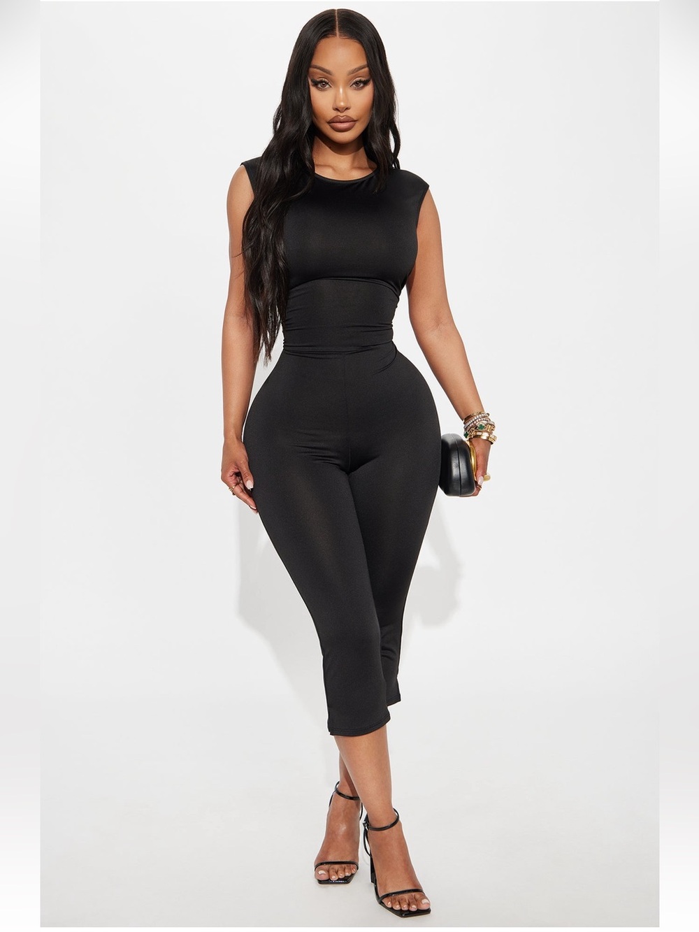 Fashion Nova Kelly Open Back Capri Jumpsuit - Black